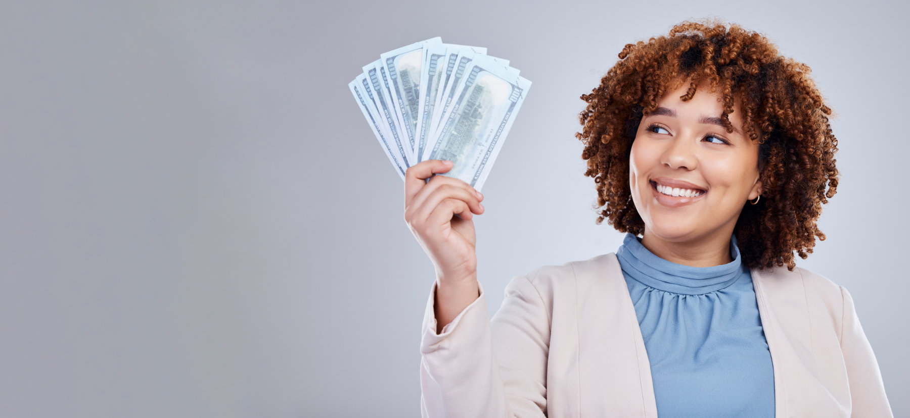 fan-money-and-woman-isolated-on-a-white-background